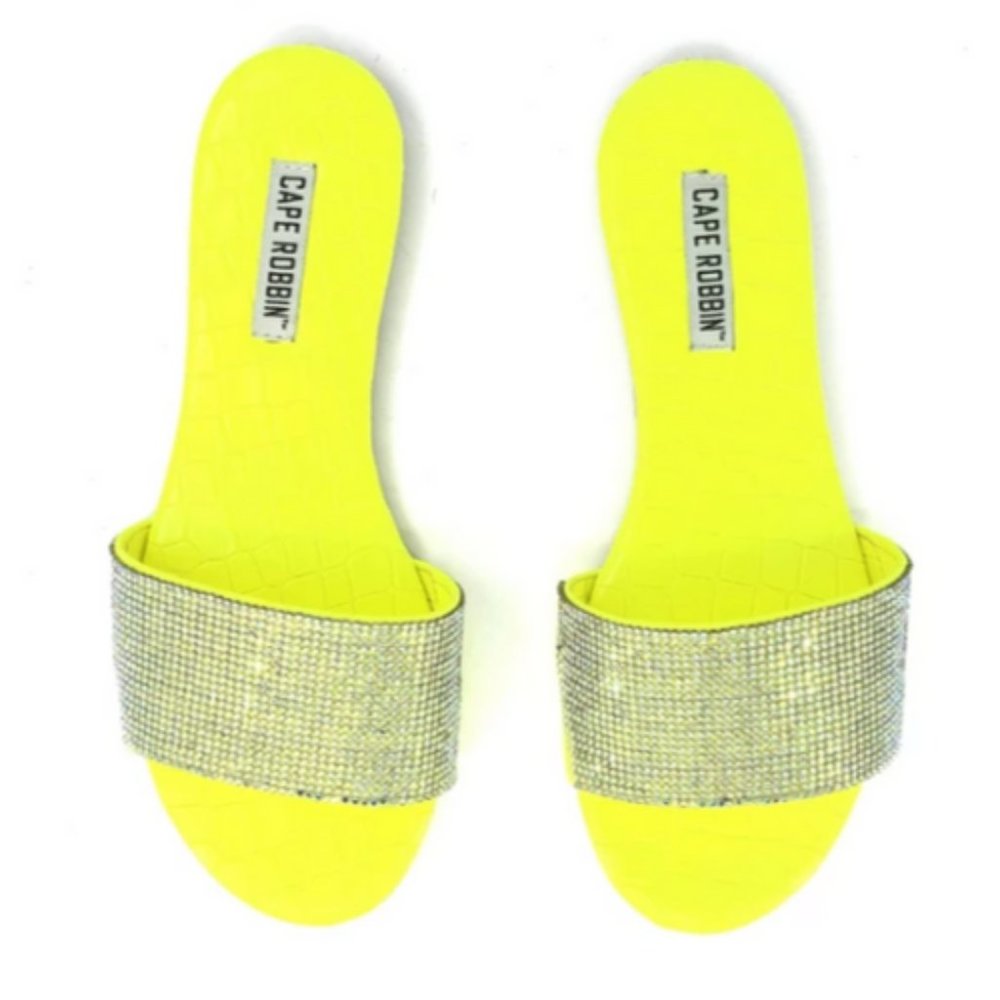 Neon Yellow Bedazzled Sandals